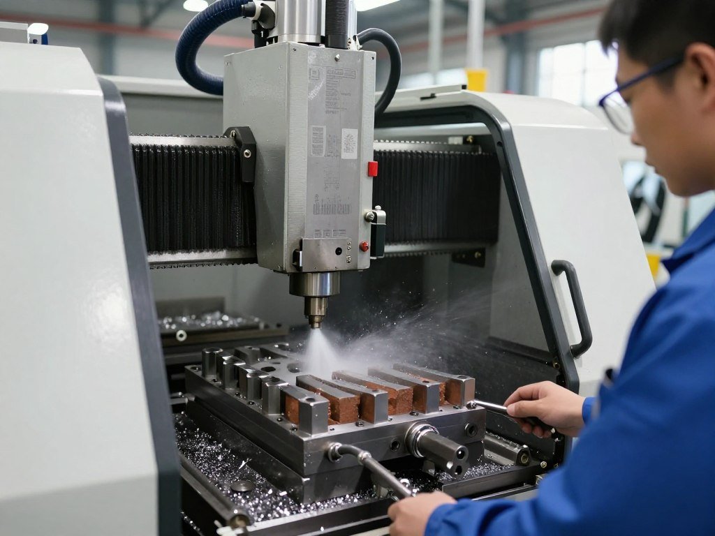 CNC machining center in MAIKONG factory producing precision components for brick making machines CNC machining center in MAIKONG factory producing precision components for brick making machines