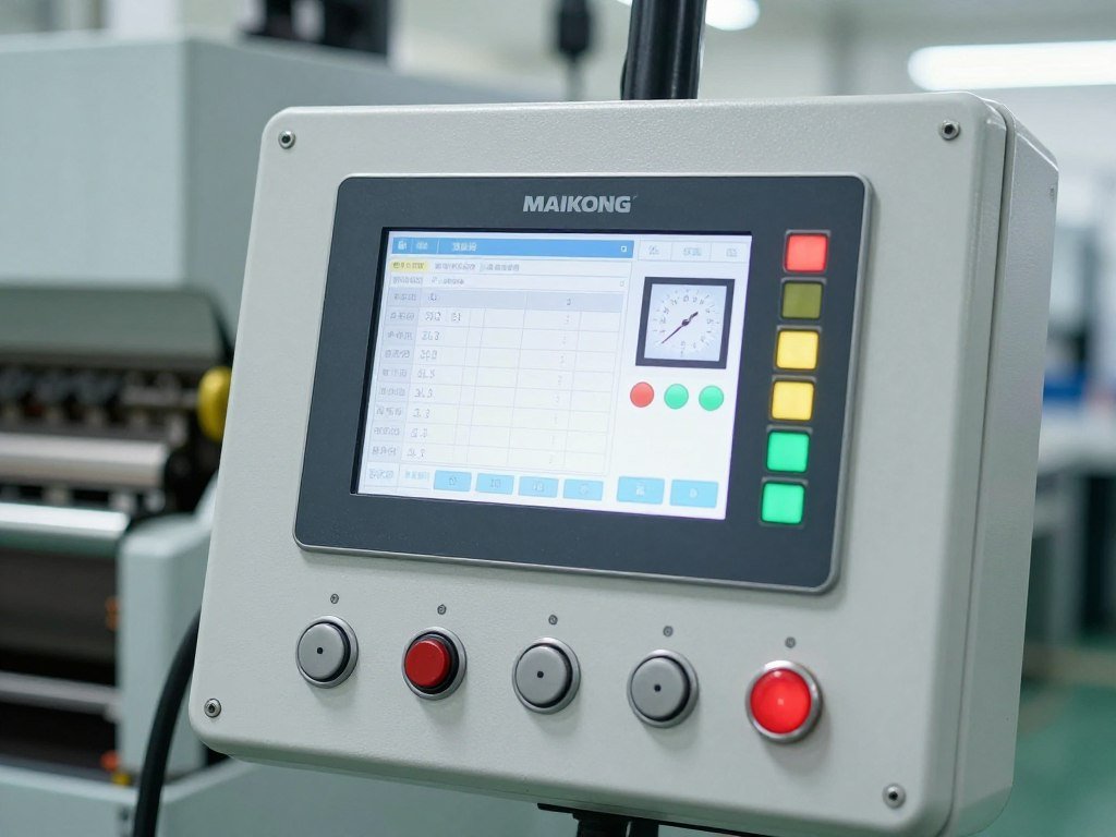 Control panel of modern brick making machine showing digital interface