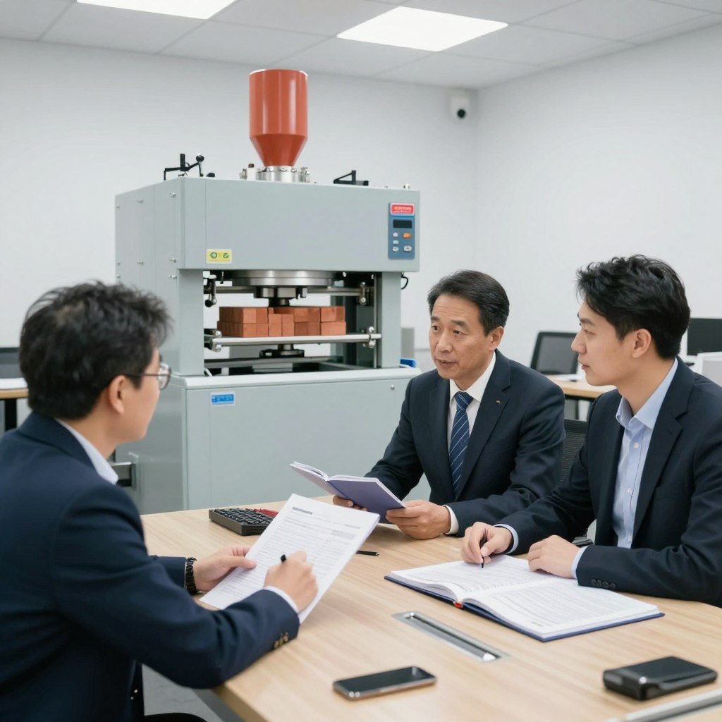 Customer consulting with MAIKONG representative about brick machine requirements