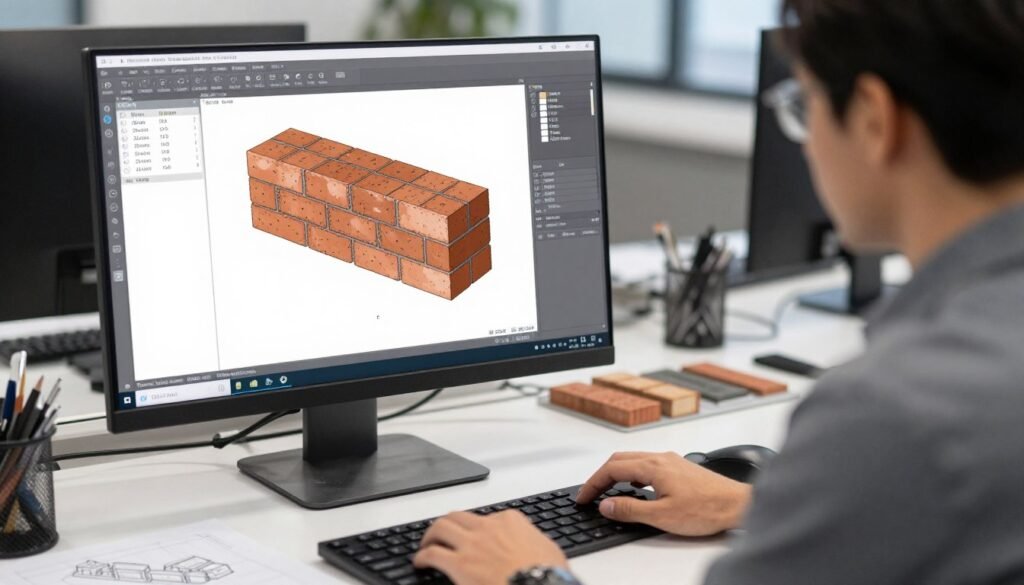 Engineer designing custom brick mould for a MAIKONG brick moulding machine