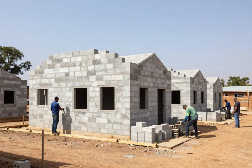 Government RDP housing project using hydraform blocks in South Africa