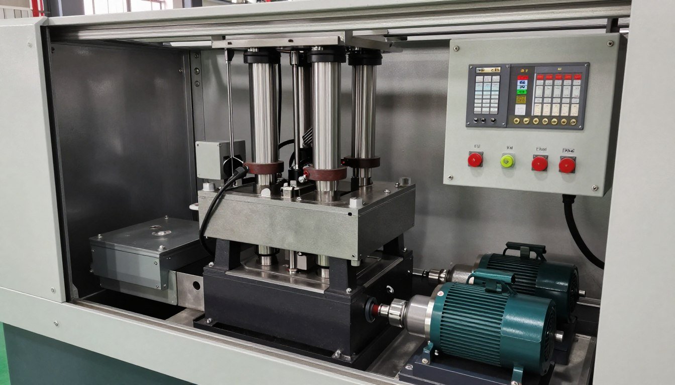 Internal components of a MAIKONG Hydraulic Block Making Machine showing the hydraulic system and control panel