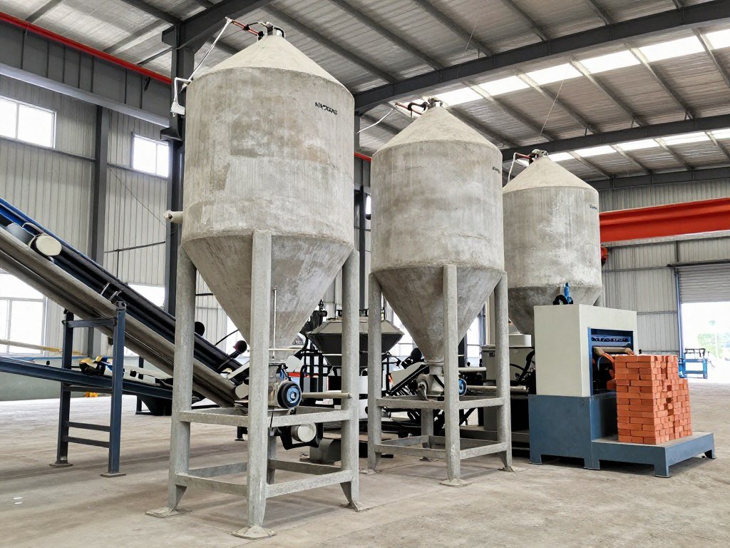 MAIKONG Integrated Concrete Mixing System connected to a brick making machine production line
