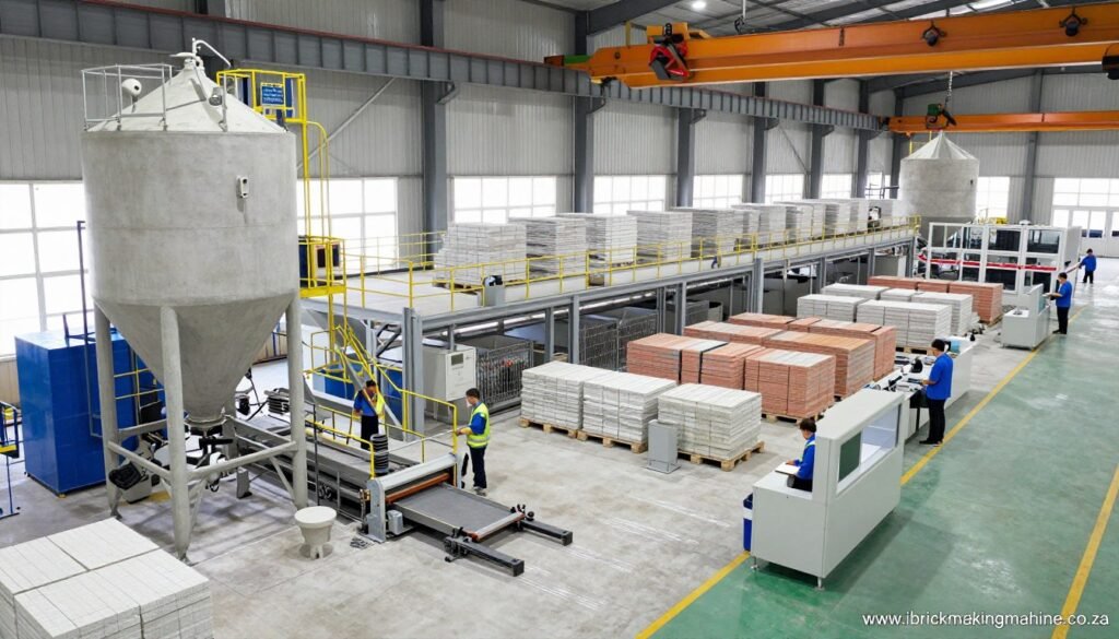 MAIKONG concrete brick production plant showing multiple production stations