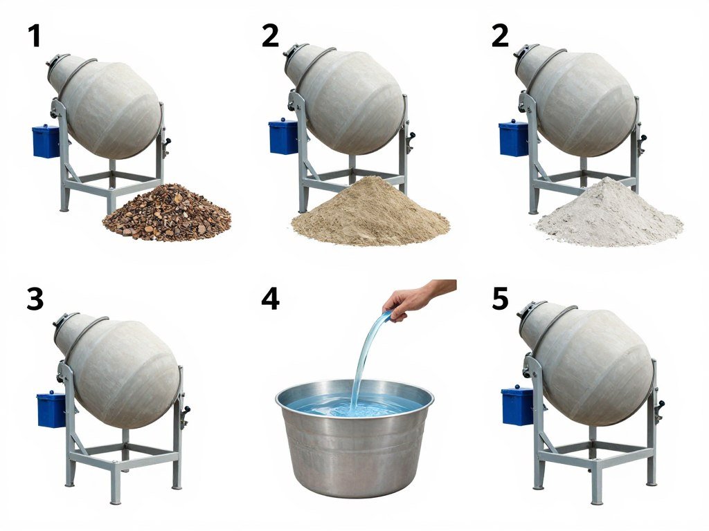 MAIKONG concrete mixer machine operation showing proper loading sequence for brick production