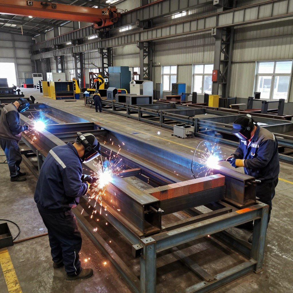 Steel fabrication area in MAIKONG factory for brick machine frames Steel fabrication area in MAIKONG factory for brick machine frames