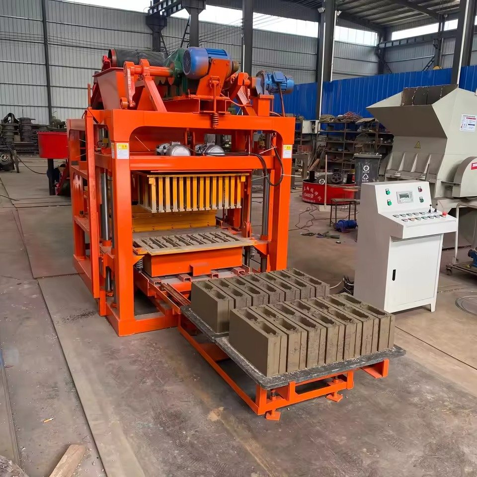 Semi-automatic brick making machine production line showing block formation process