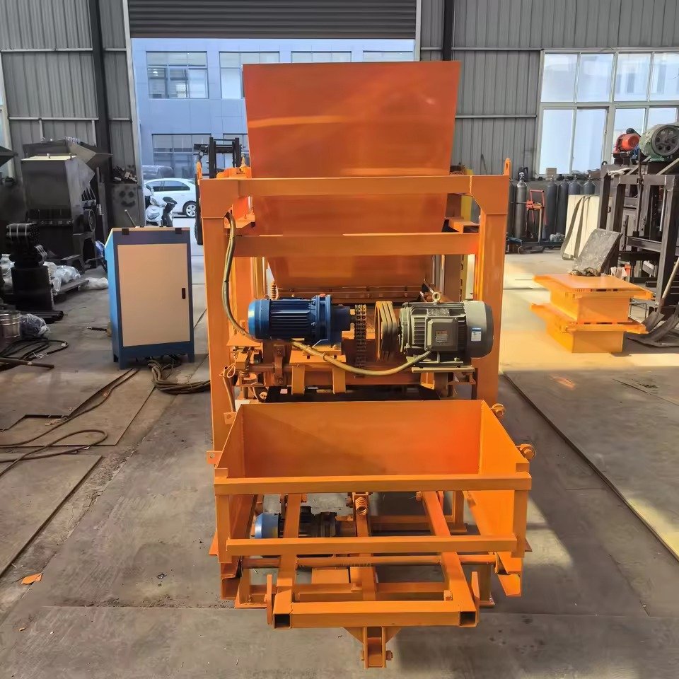 Semi-automatic brick making machine production line showing block formation process
