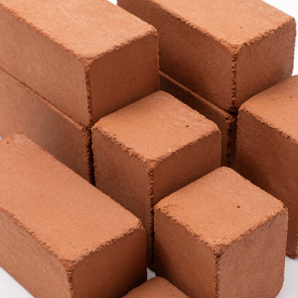 Clay Stock Bricks showing their characteristic reddish-brown color and texture Clay Stock Bricks showing their characteristic reddish-brown color and texture