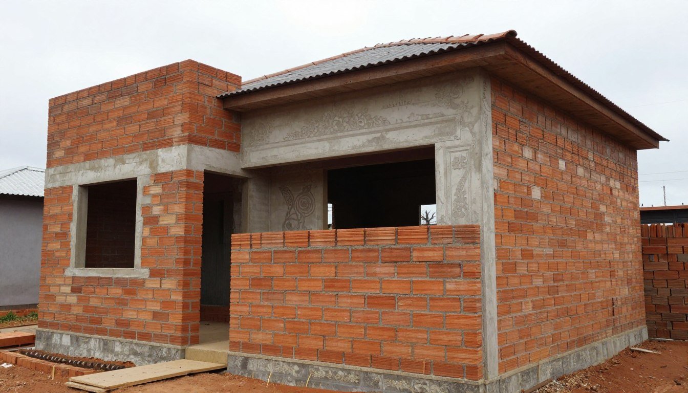 Residential building constructed with Stock Bricks showing various applications Residential building constructed with Stock Bricks showing various applications