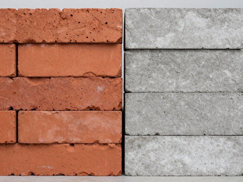 Clay bricks and concrete blocks side by side showing material differences