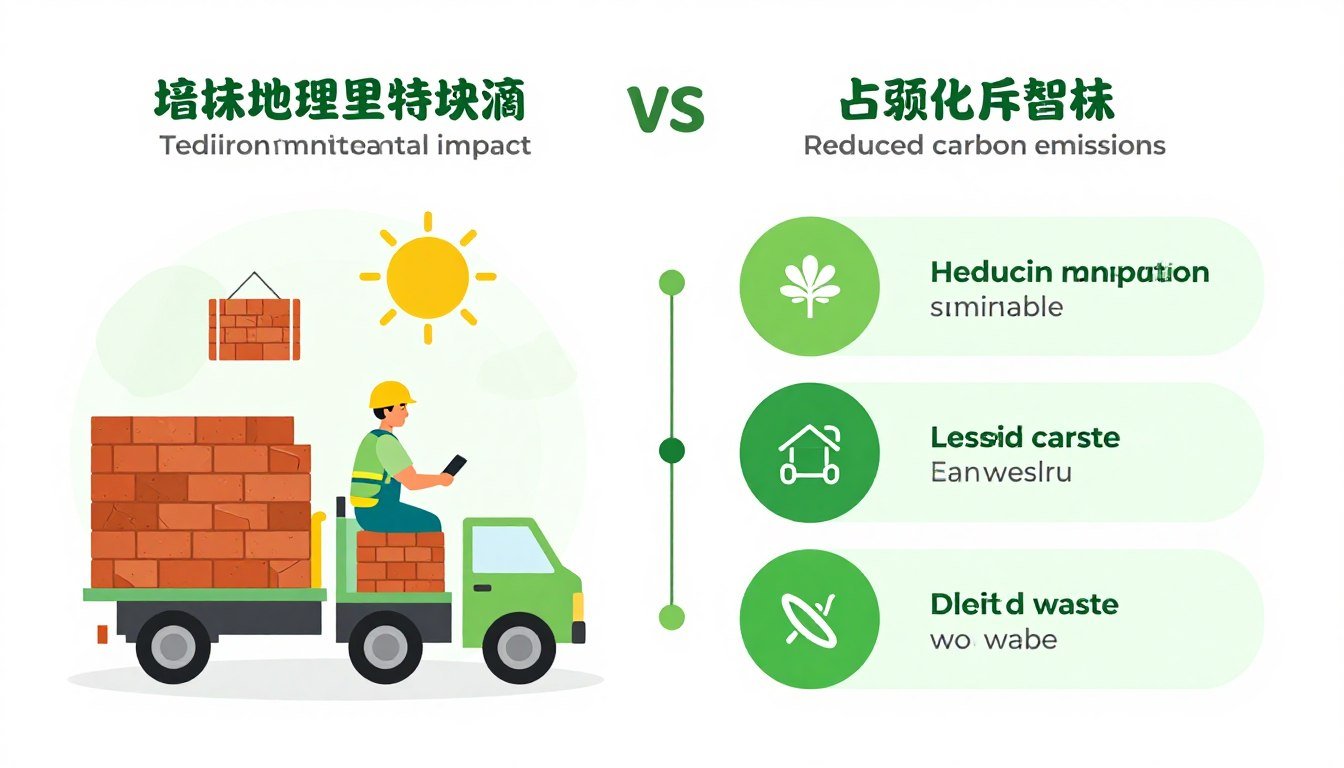 Environmental benefits infographic of on-site brick production