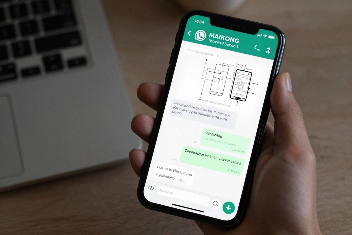 WhatsApp technical support conversation on smartphone screen