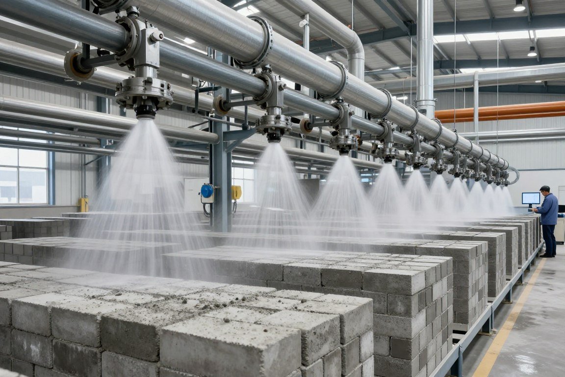Automated sprinkler curing system in modern brick factory