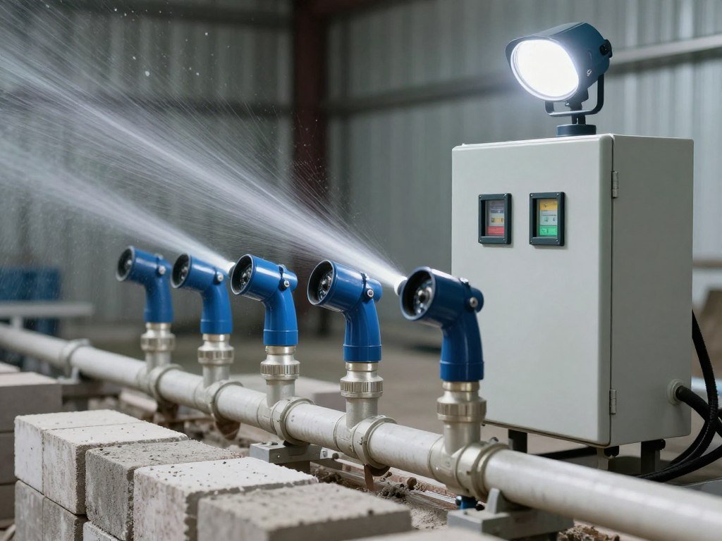 Automated water sprinkler system setup for cement brick curing Automated water sprinkler system setup for cement brick curing