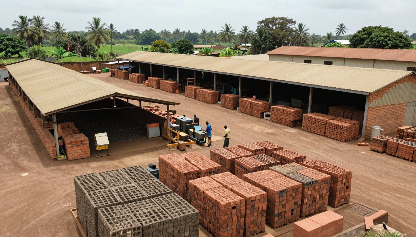 Brick production facility in Ghana supplying housing projects