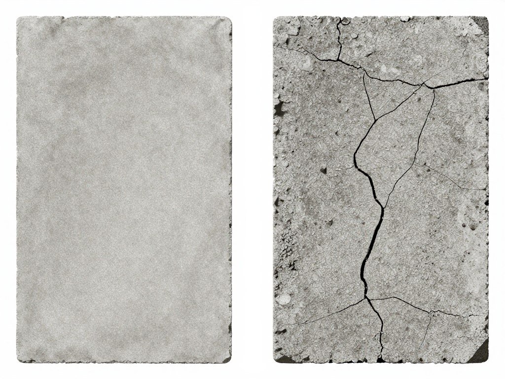 Close-up comparison of properly cured vs poorly cured cement bricks Close-up comparison of properly cured vs poorly cured cement bricks