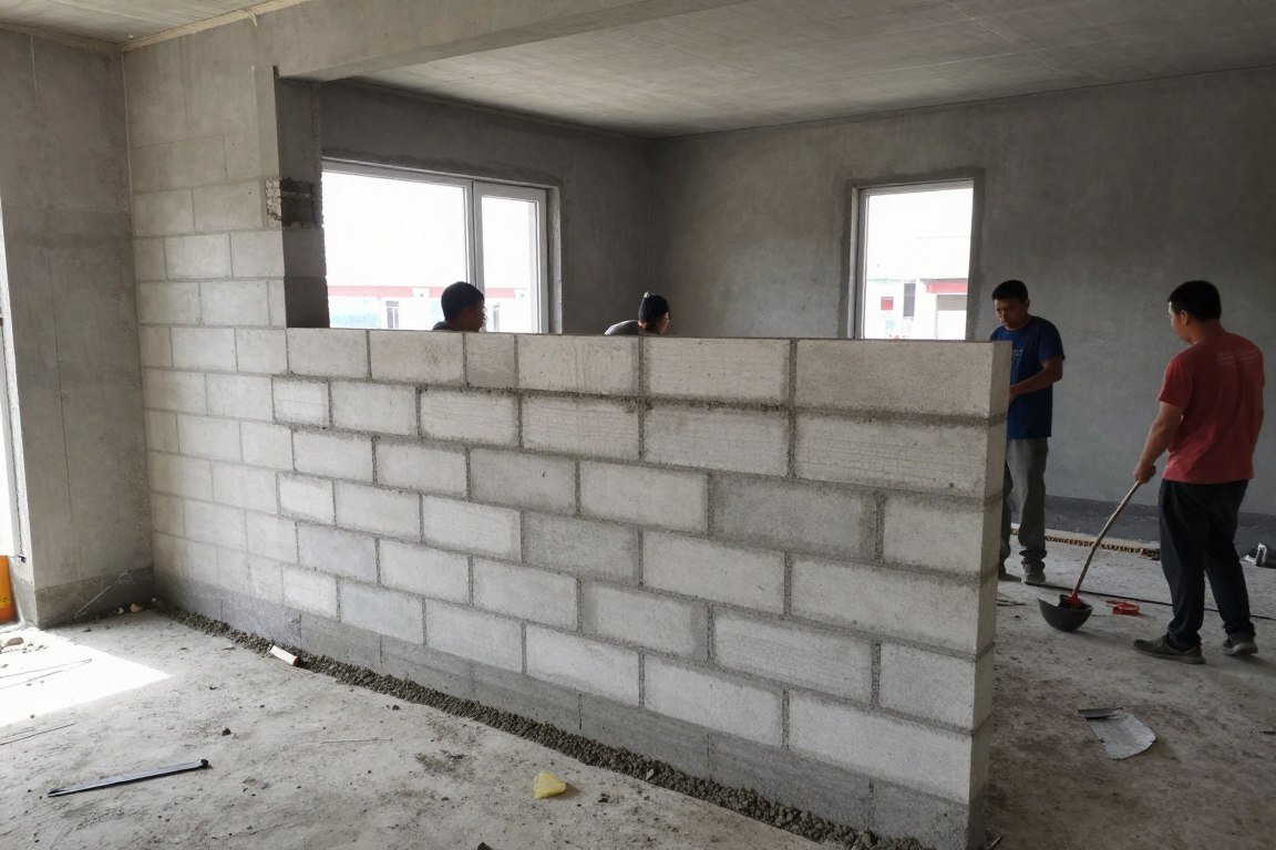 Interior wall construction using Mampara bricks in residential building