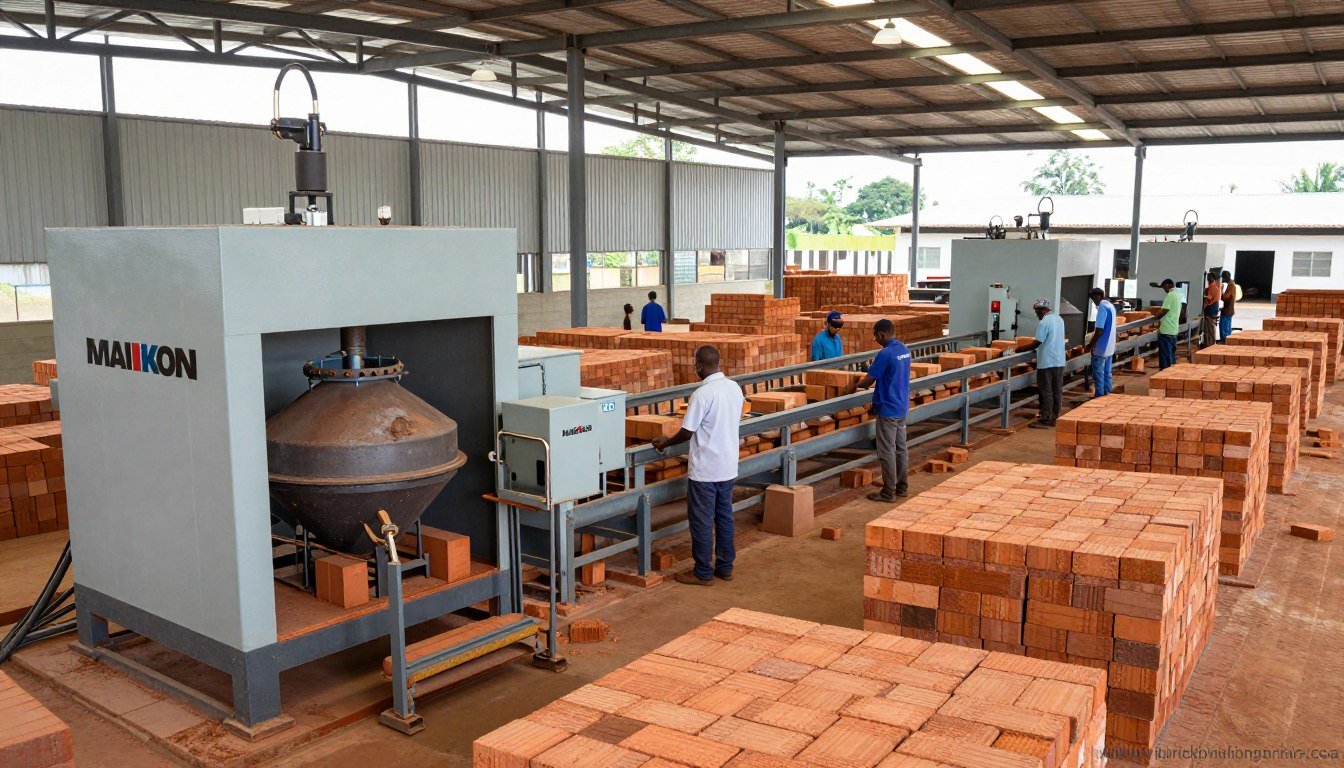 MAIKONG brick production facility in Africa showing complete production and curing setup