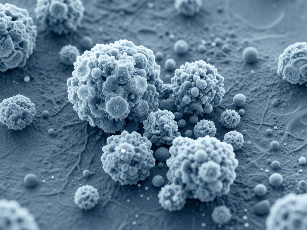 Microscopic view of cement hydration crystals forming in concrete