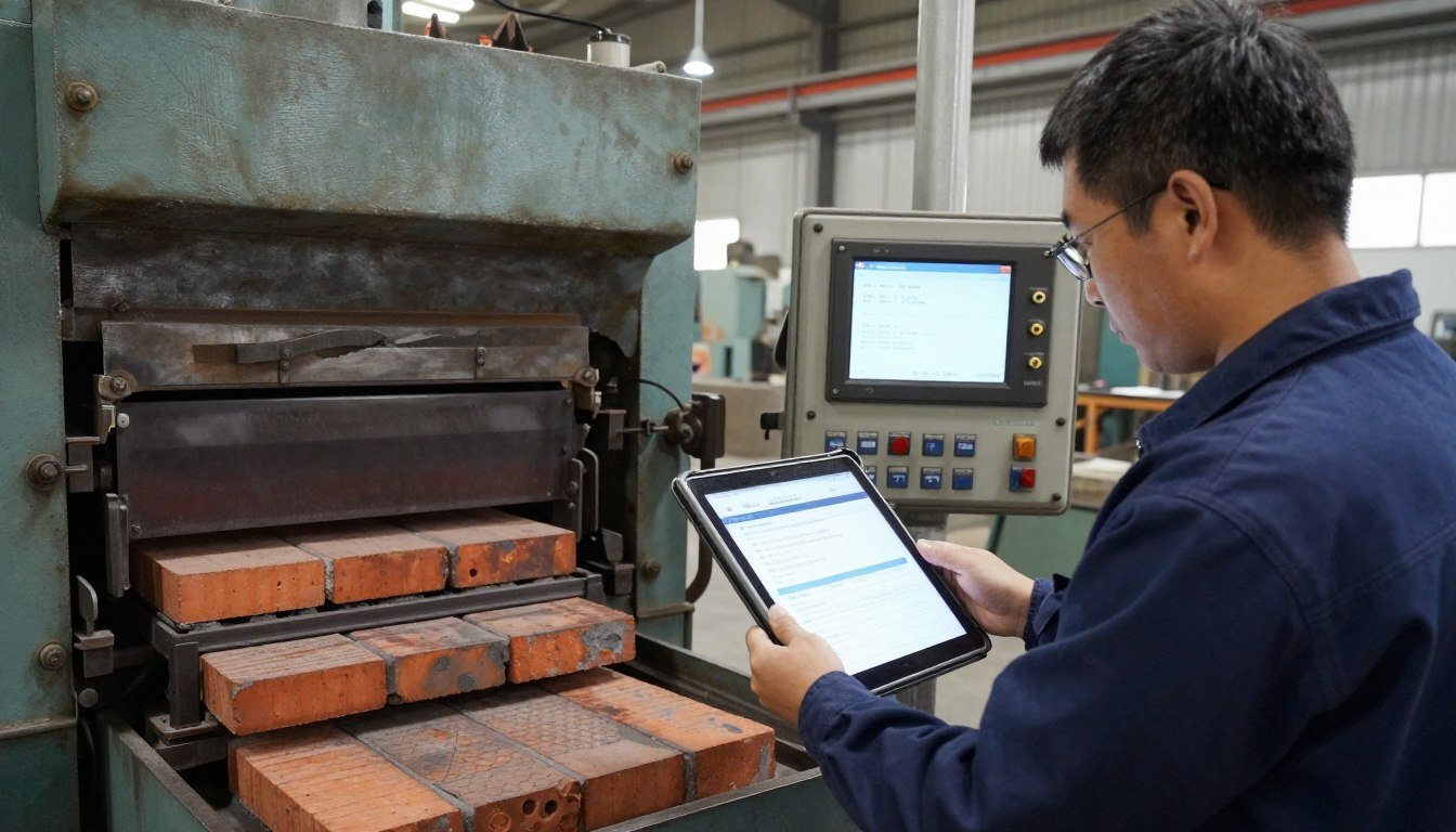 Operator watching training video on tablet at machine controls Operator watching training video on tablet at machine controls