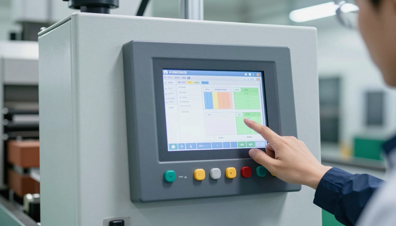 PLC control panel interface on automatic brick making machine PLC control panel interface on automatic brick making machine
