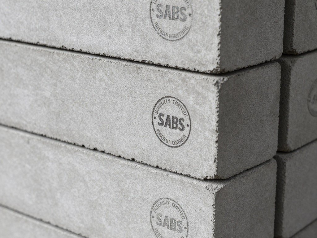 SABS certification stamp on cement stock bricks