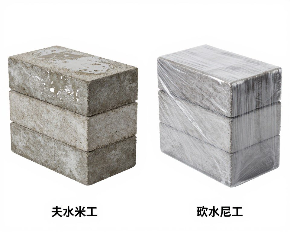 Side-by-side comparison of water-cured and covering-cured cement bricks