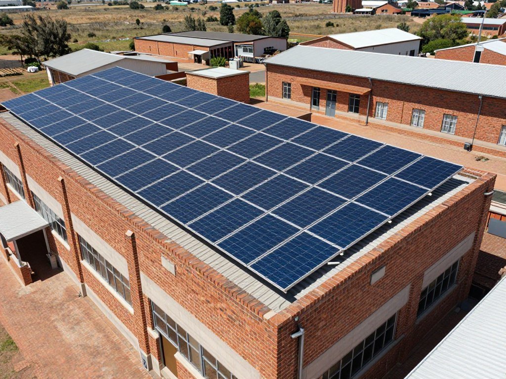 Solar panels installed on brick factory roof Solar panels installed on brick factory roof