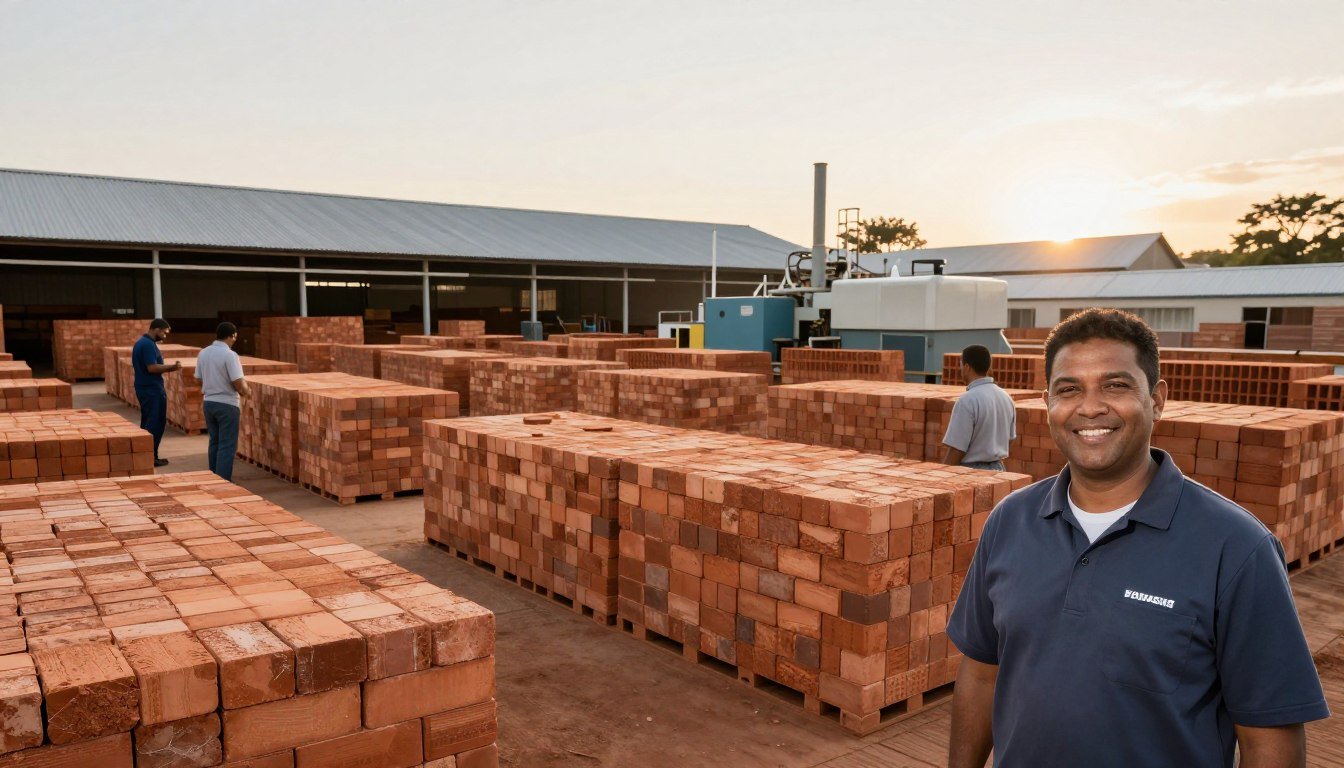 Successful brick manufacturing operation showing completed facility and products