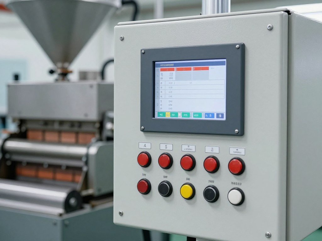 Technical specifications display panel on brick making machine control cabinet Technical specifications display panel on brick making machine control cabinet