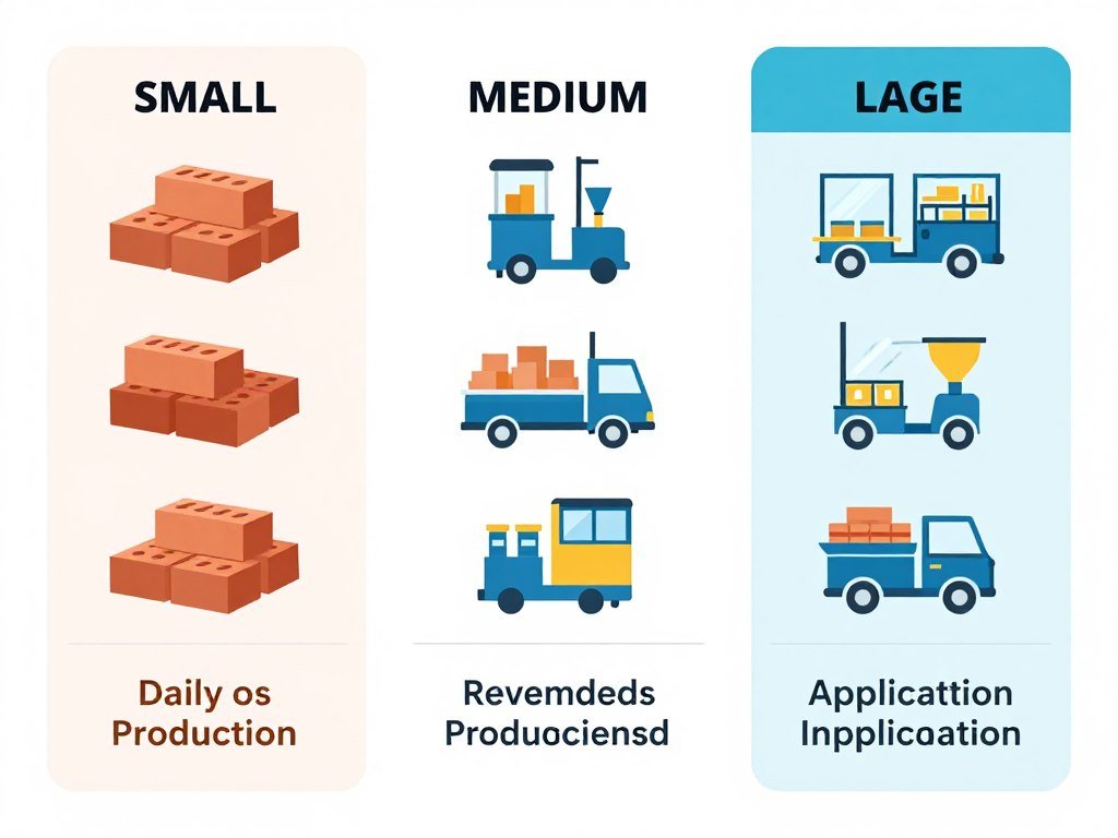 Comparison chart showing different production volumes and recommended MAIKONG machine types