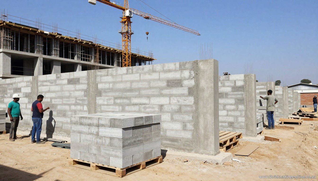 Construction site in South Africa using concrete blocks