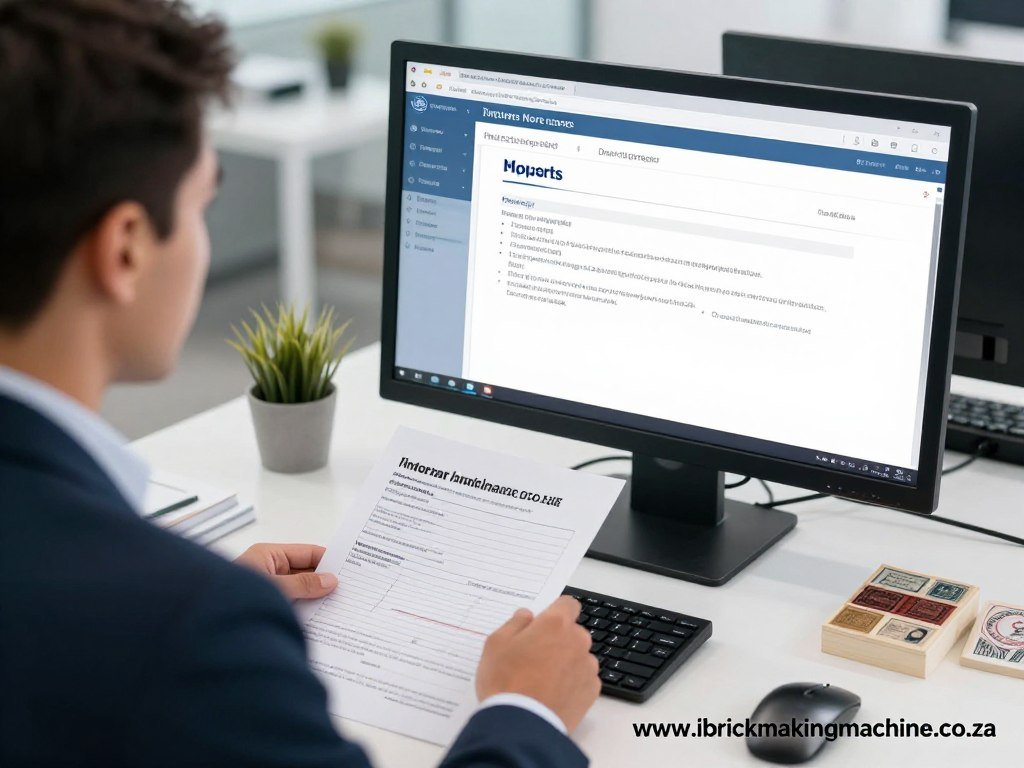 Customs broker reviewing import documents at computer with shipping papers Customs broker reviewing import documents at computer with shipping papers