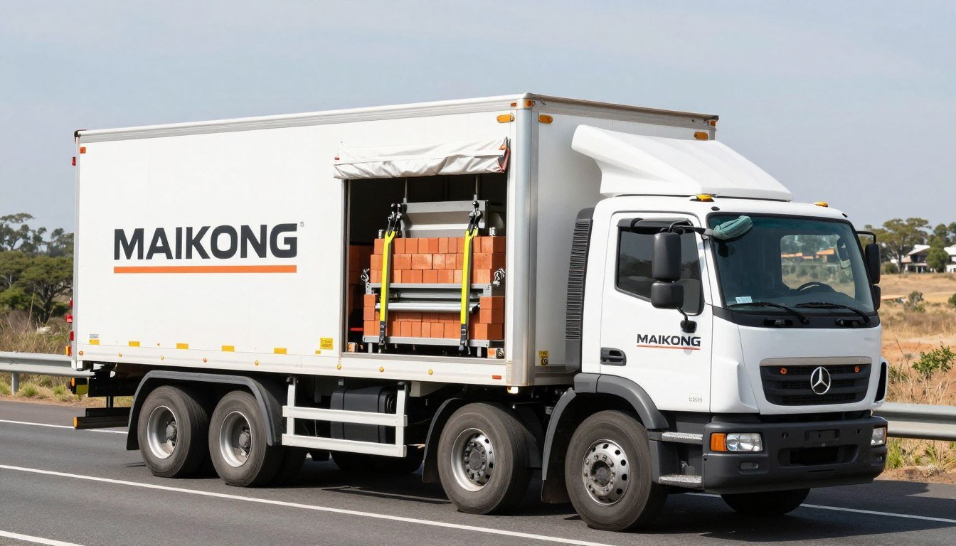 MAIKONG delivery truck transporting brick making machine to Nelspruit construction site