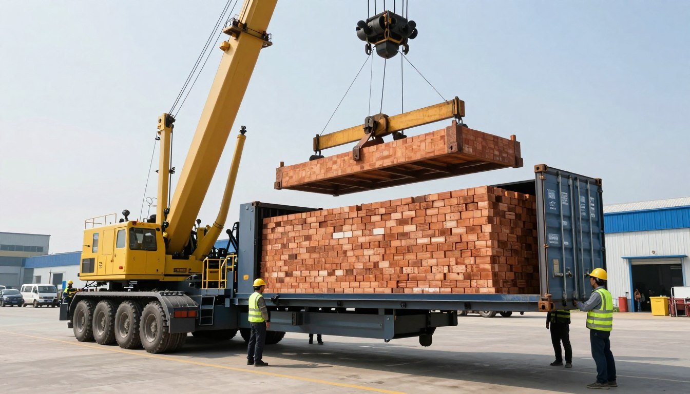 MAIKONG earth brick making machine being loaded for shipping MAIKONG earth brick making machine being loaded for shipping