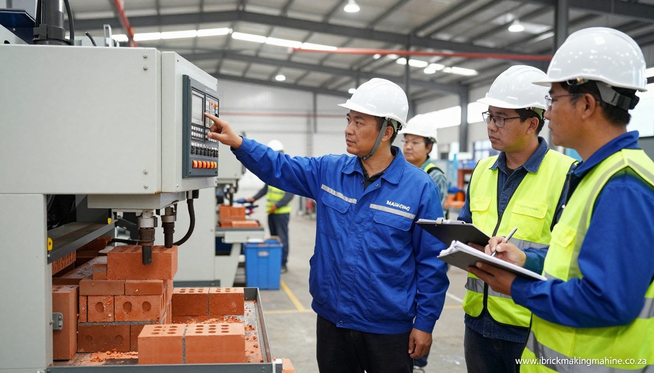 MAIKONG technician training South African workers on brick machine operation