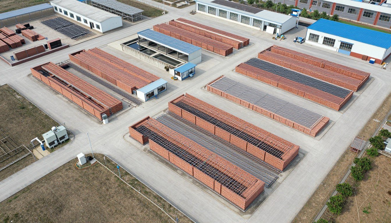 Nelspruit brick production facility layout showing proper spacing, material storage, and equipment placement