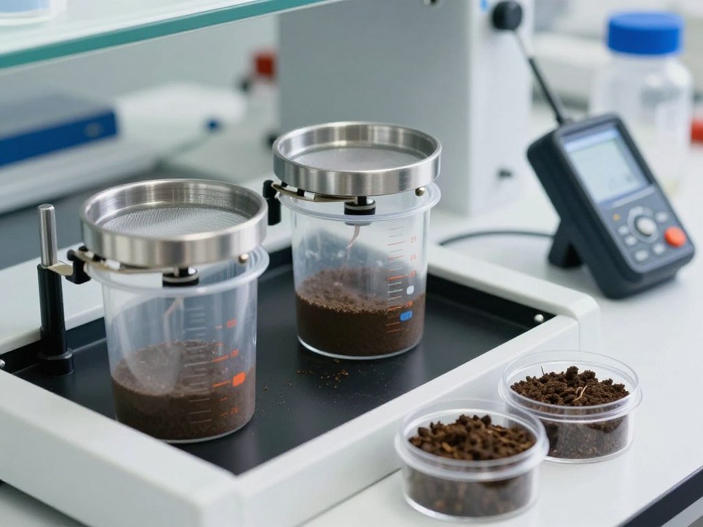 Soil composition testing equipment and samples for earth brick production Soil composition testing equipment and samples for earth brick production