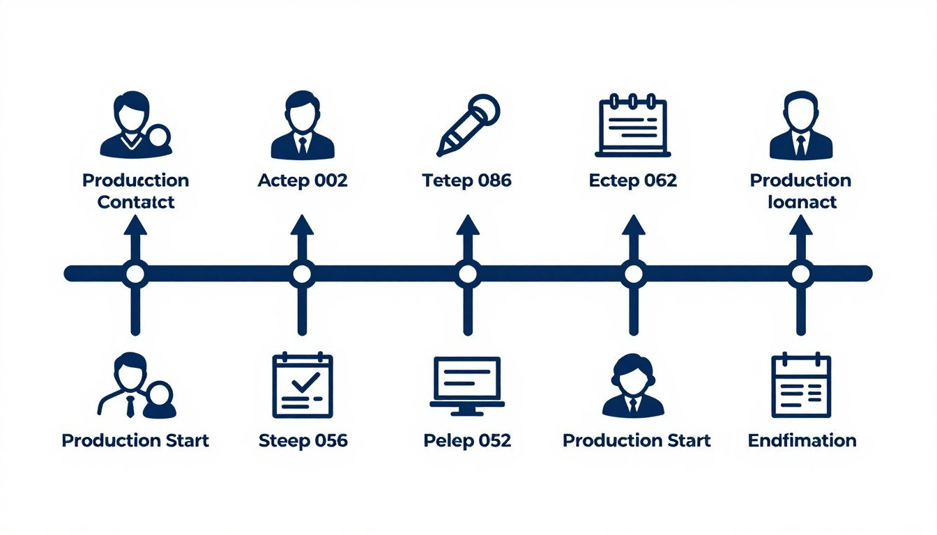 Timeline infographic showing MAIKONG brick machine purchase and installation process from order to production